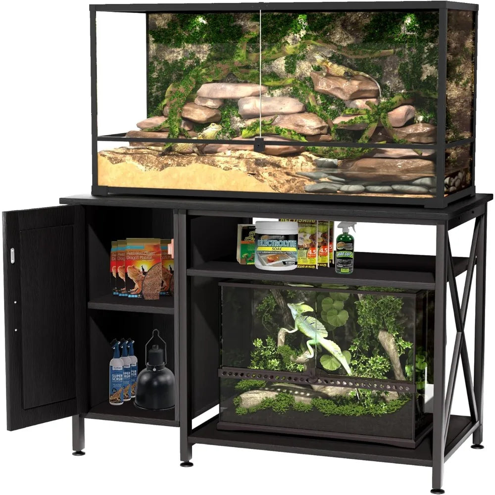 Reptile Tank Stand With Power Outlet And Storage Cabinet