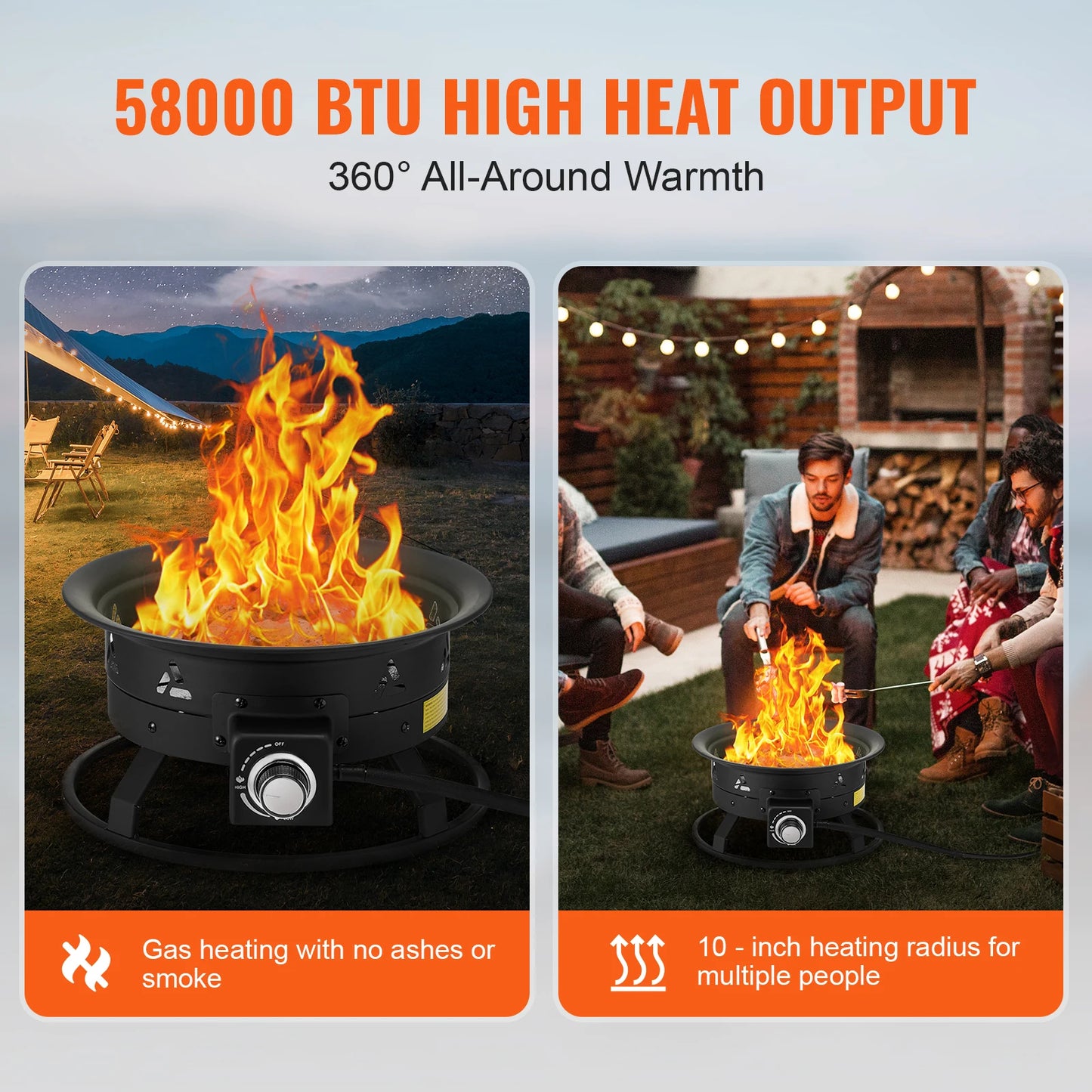 SucceBuy 19-Inch Propane Fire Pit With Cover And Lava Rocks Adjustable Flame
