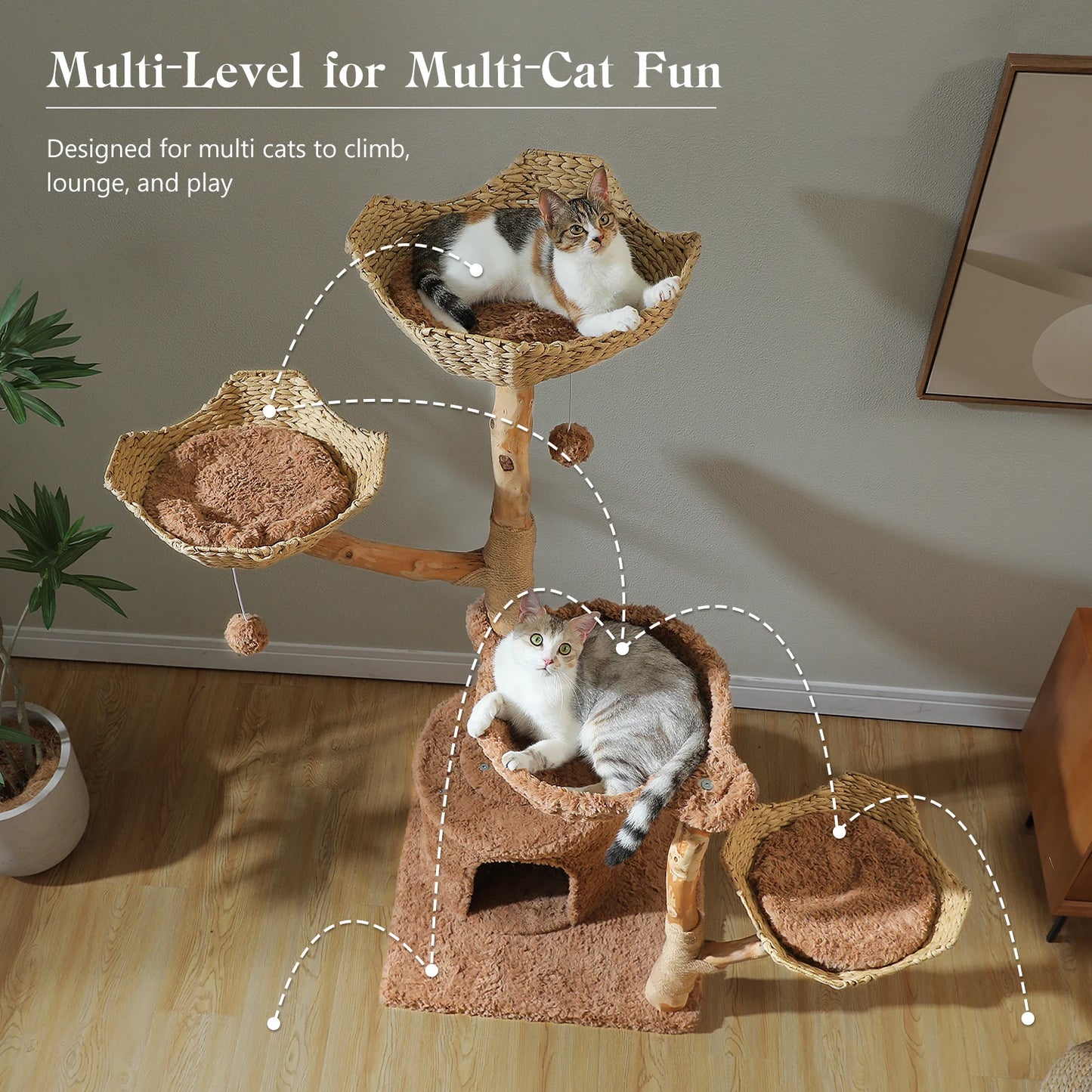 PAWZ Road Cat Tree Tower With Sisal Post Wicker Bed And Condo