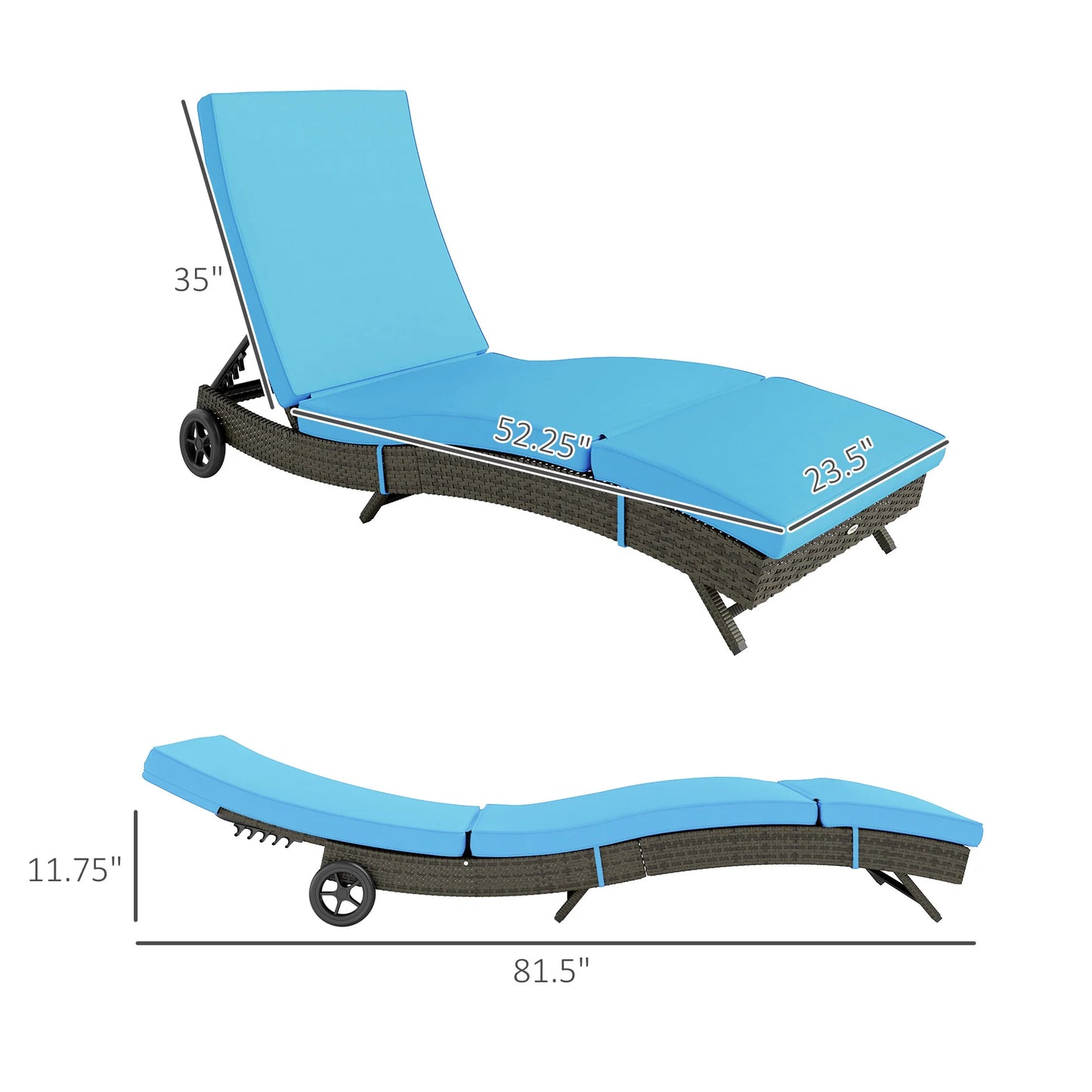 Outsunny Outdoor Reclining Lounge Chair On Wheels PE Wicker