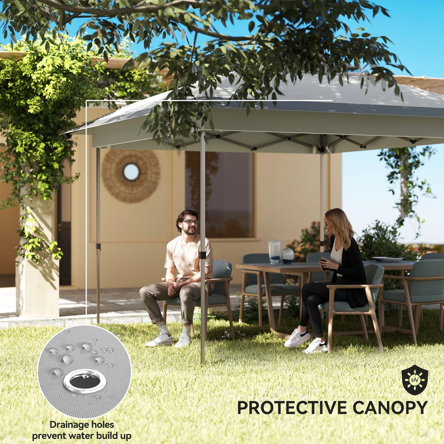 Backyard Party Cabana Gazebo With Three Level Height Adjustment And Mesh Walls