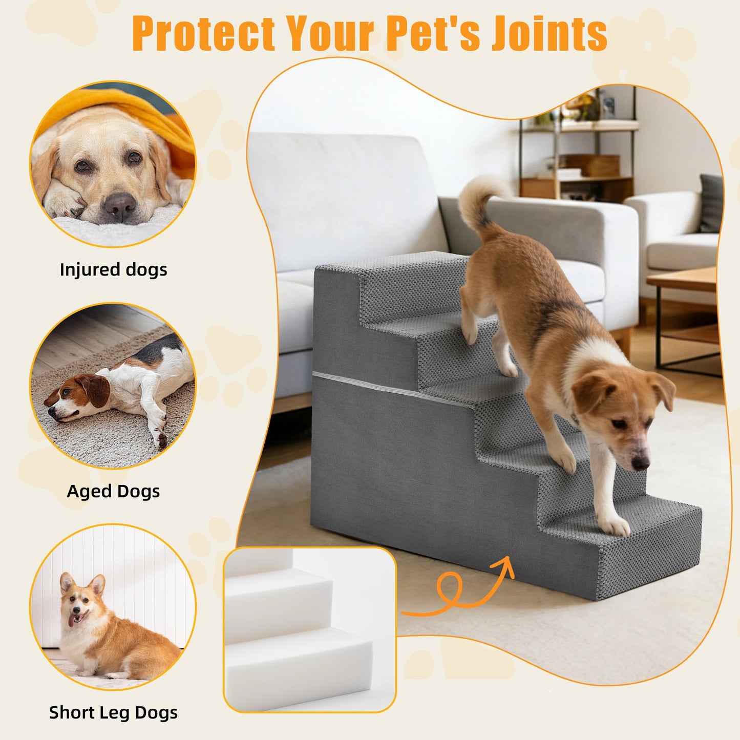 Curved Step Dog Ramp Stairs For Small Dogs Non-Slip Indoor