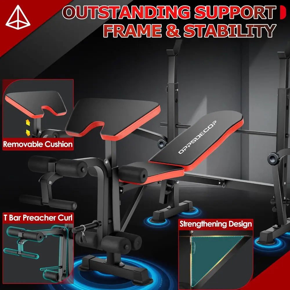 YTYIN All in One Weight Bench With Squat Rack Leg Developer Preacher Curl Rack