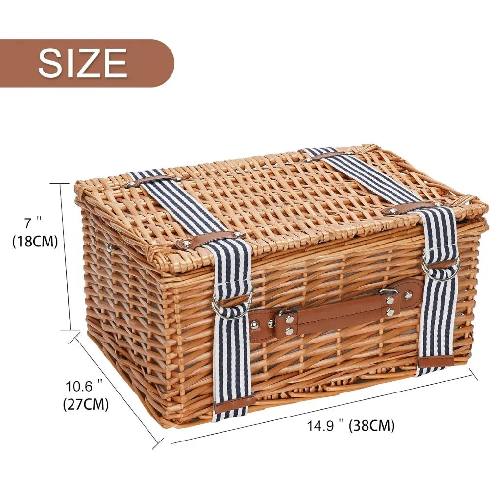 NBVCX Handmade Wicker Picnic Set For Two With Insulated Cooler