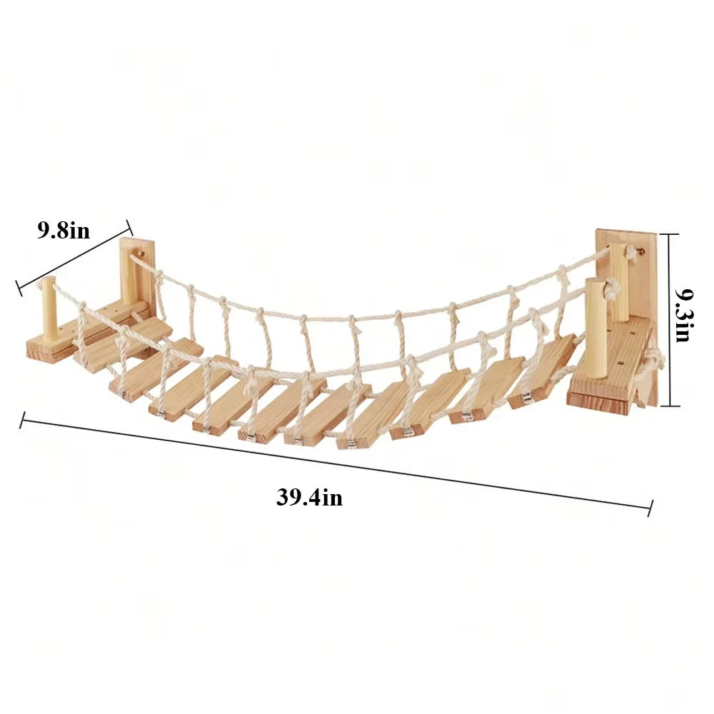 Wall Mounted Cat Bridge With Sisal Rope For Indoor Cats Pine Wood