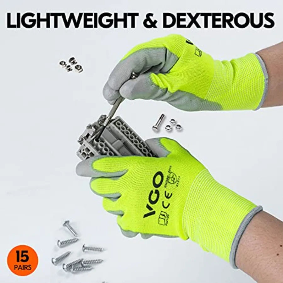 SHXI CN 15-Pair PU Coated Latex Free Gardening Work Gloves