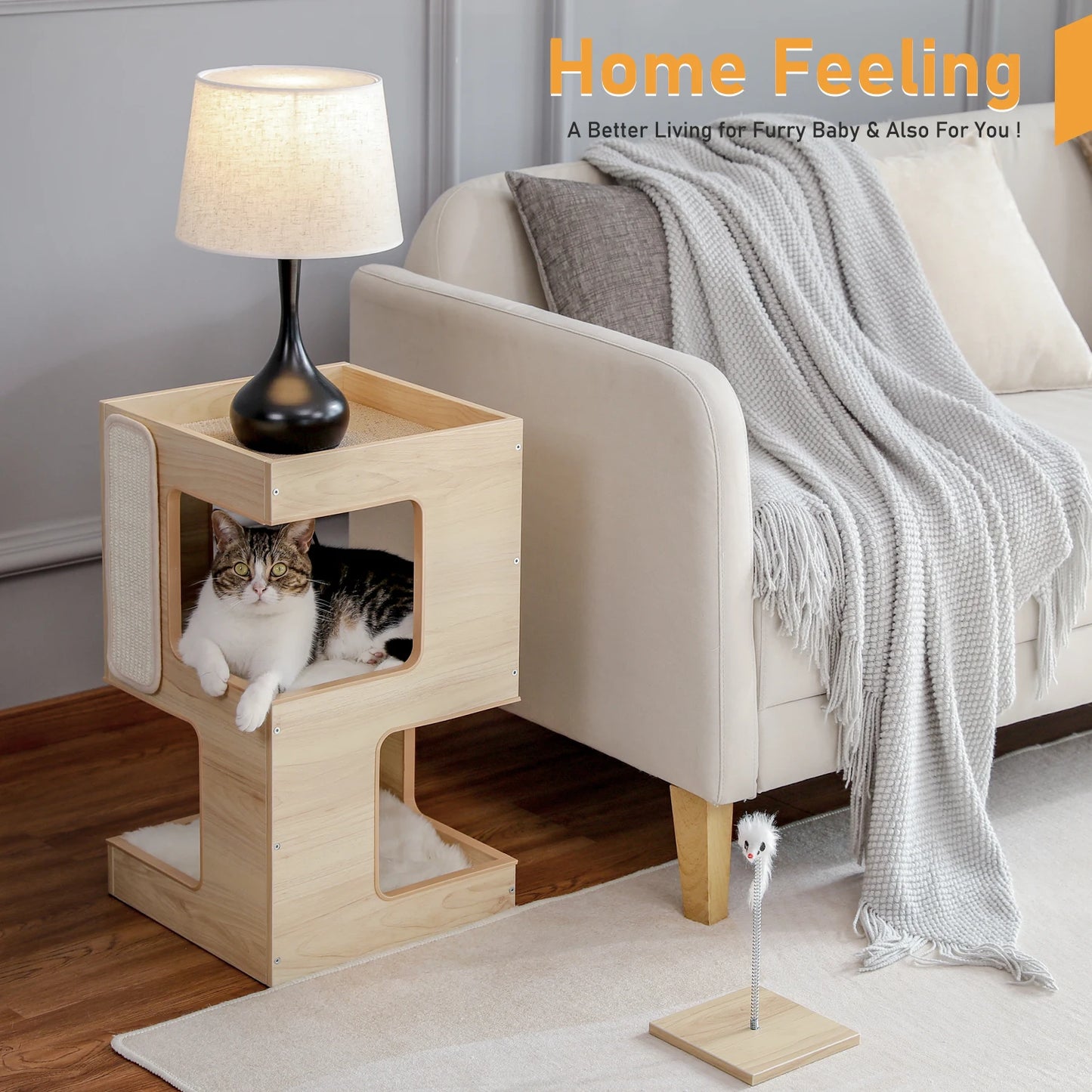 PAWZ Road Wood Cat Condo With Removable Mats Scratching Pad