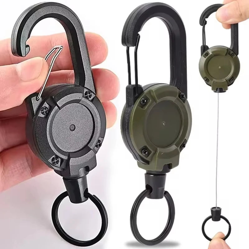 Retractable Heavy Duty Carabiner With Steel Wire Rope Key Ring