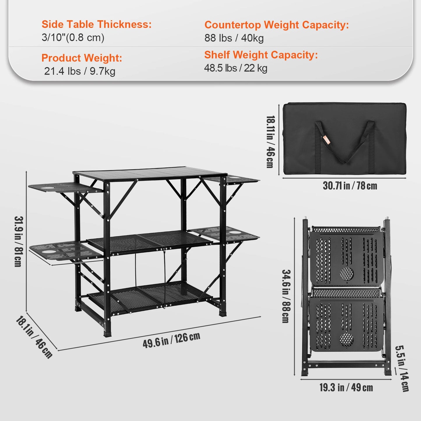 SucceBuy Aluminum Folding Camping Kitchen Table Portable Outdoor Cook Station