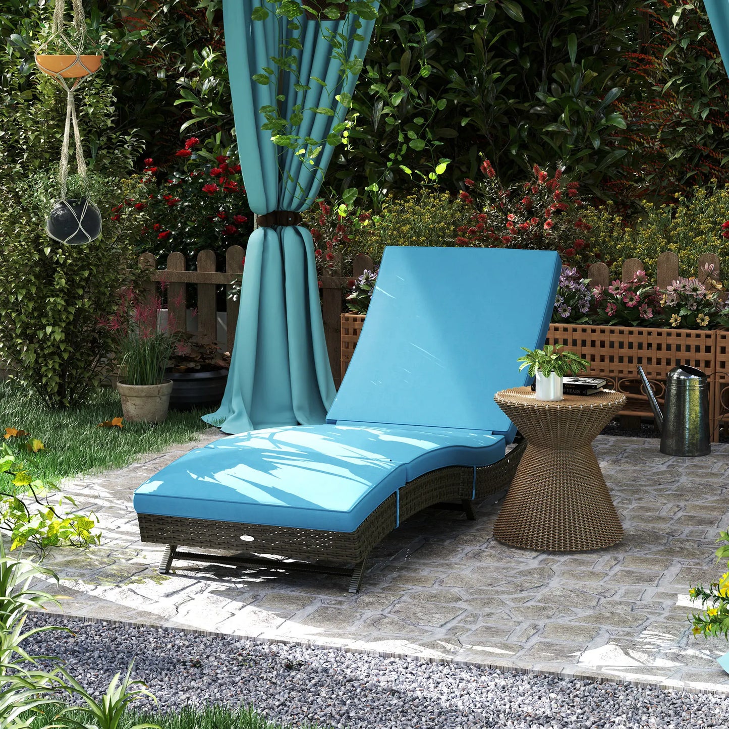 Outsunny Outdoor Reclining Lounge Chair On Wheels PE Wicker