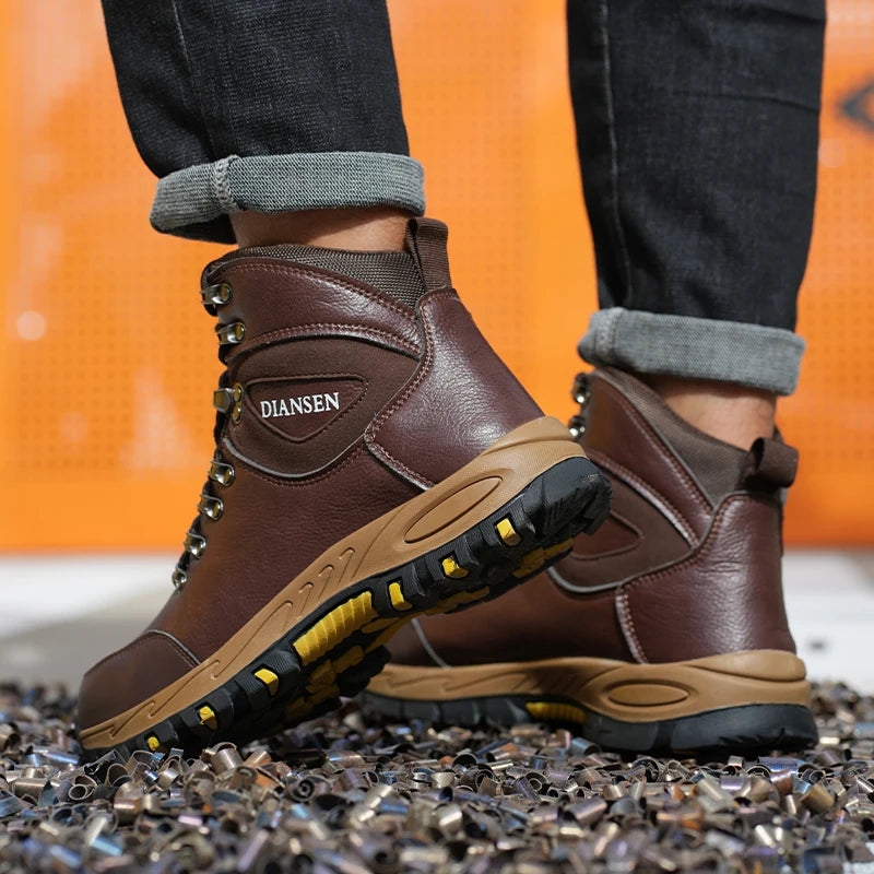 VEIGAR Waterproof Leather Safety Boots for Men Puncture Resistant