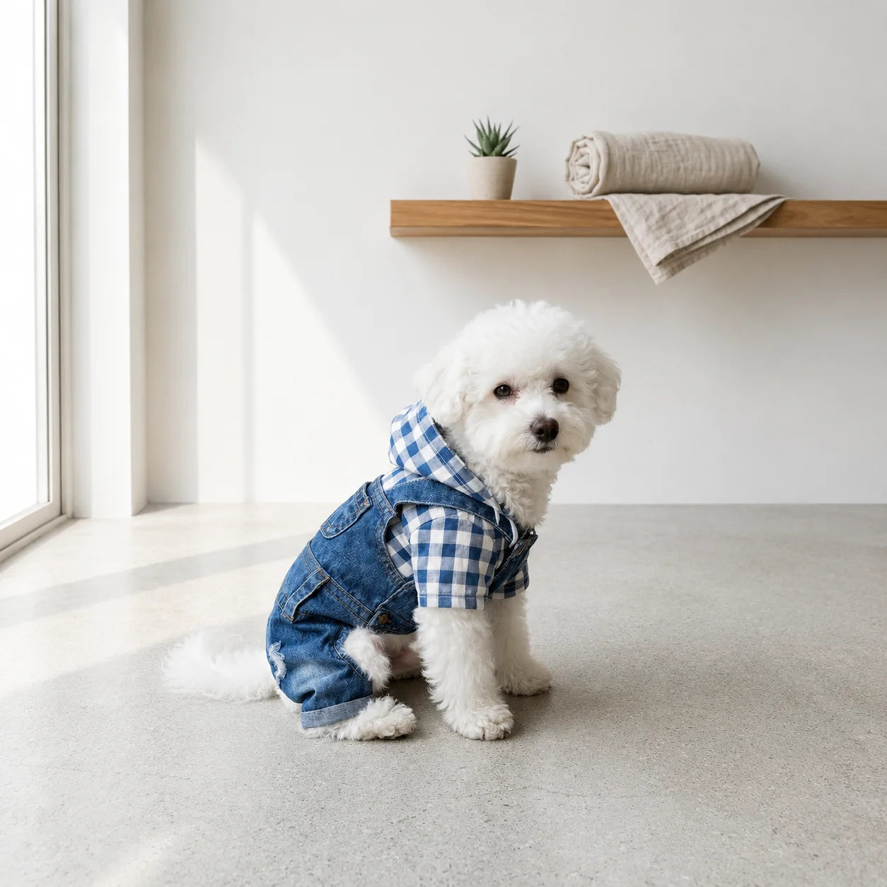 XMSJ Striped 4-Leg Denim Jumpsuit For Small Dogs Pet Apparel