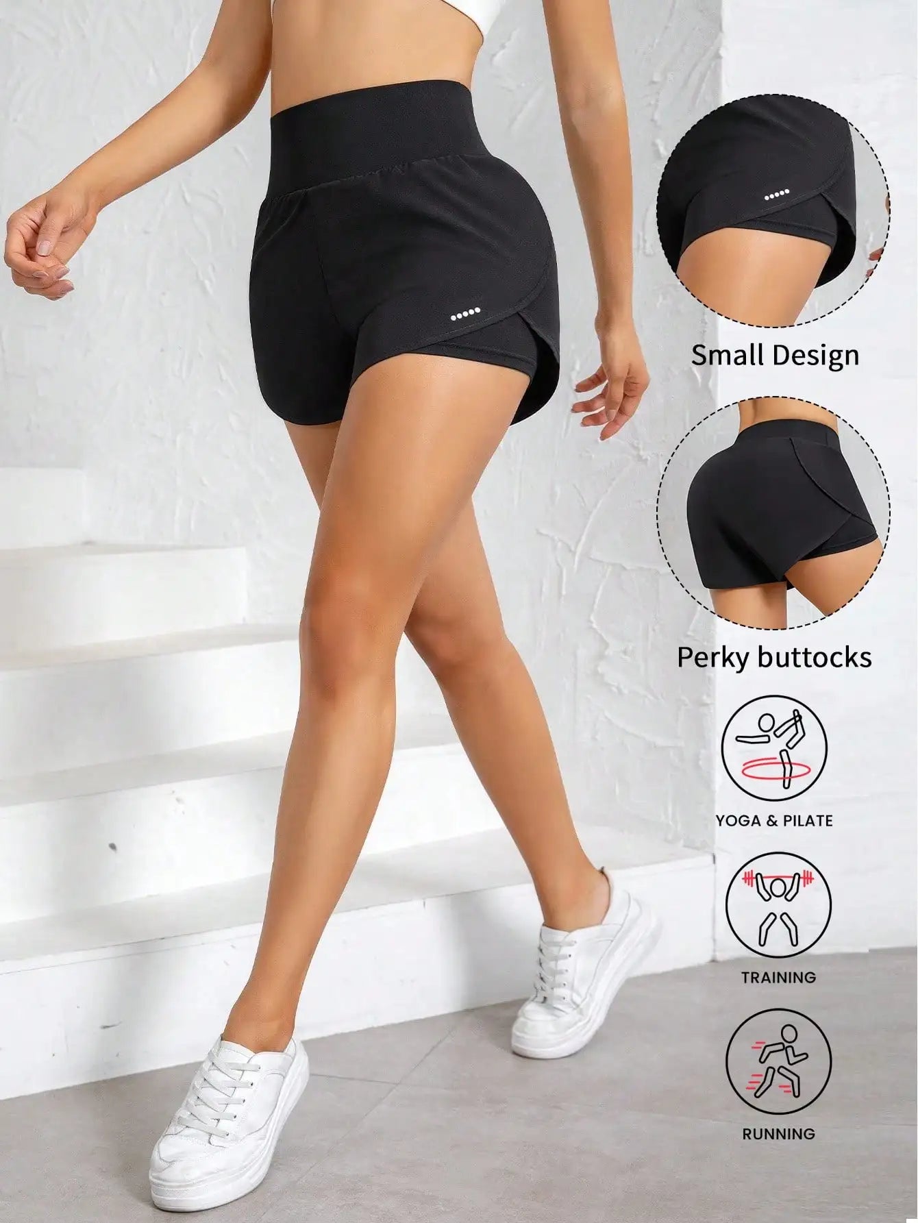 Two In One Women's Yoga Shorts High Waist Breathable Quick Dry Fabric