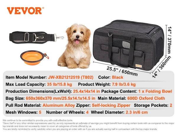 Pet Carrier Backpack With Telescopic Handle And Four Wheels