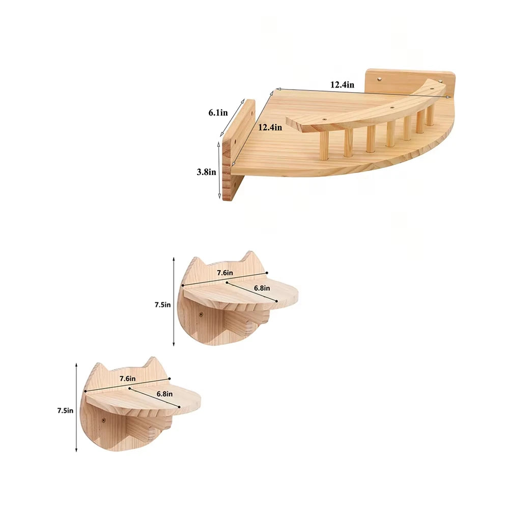 CWV Corner Cat Hammock With Steps Wall Mounted Cat Tree Indoor Pine Wood