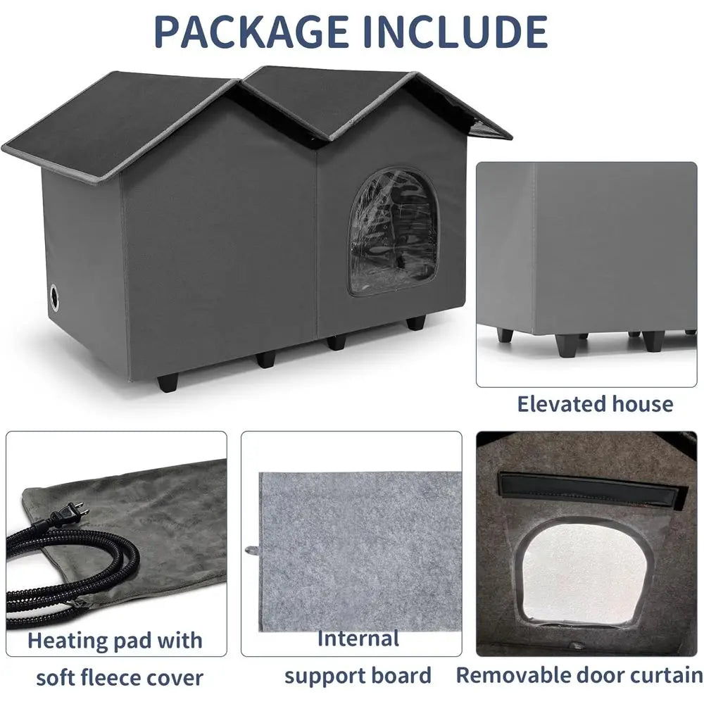 Heated Cat House With Elevated Bed For Indoor Outdoor Cats