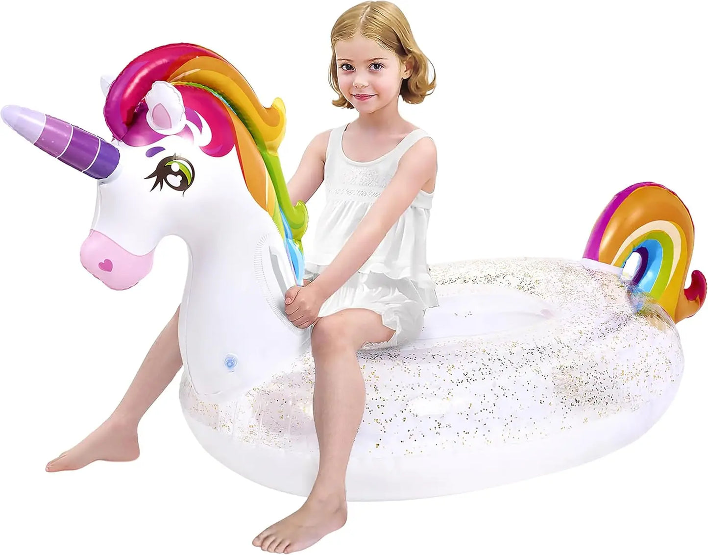 Joyfy Rainbow Unicorn Pool Float With Glitter Large Inflatable Raft