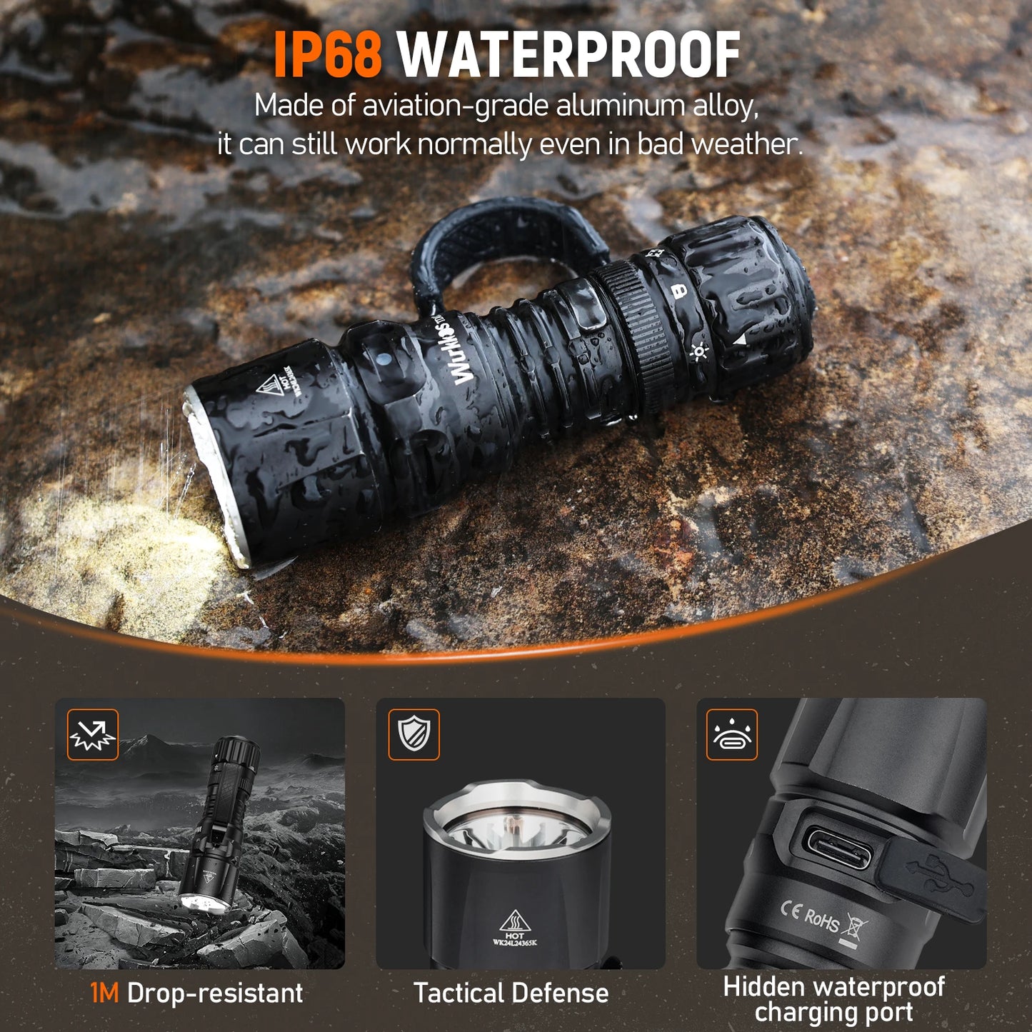 Wurkkos TD07 Tactical Flashlight 1300 Lumens Dual Switch Beam 479m