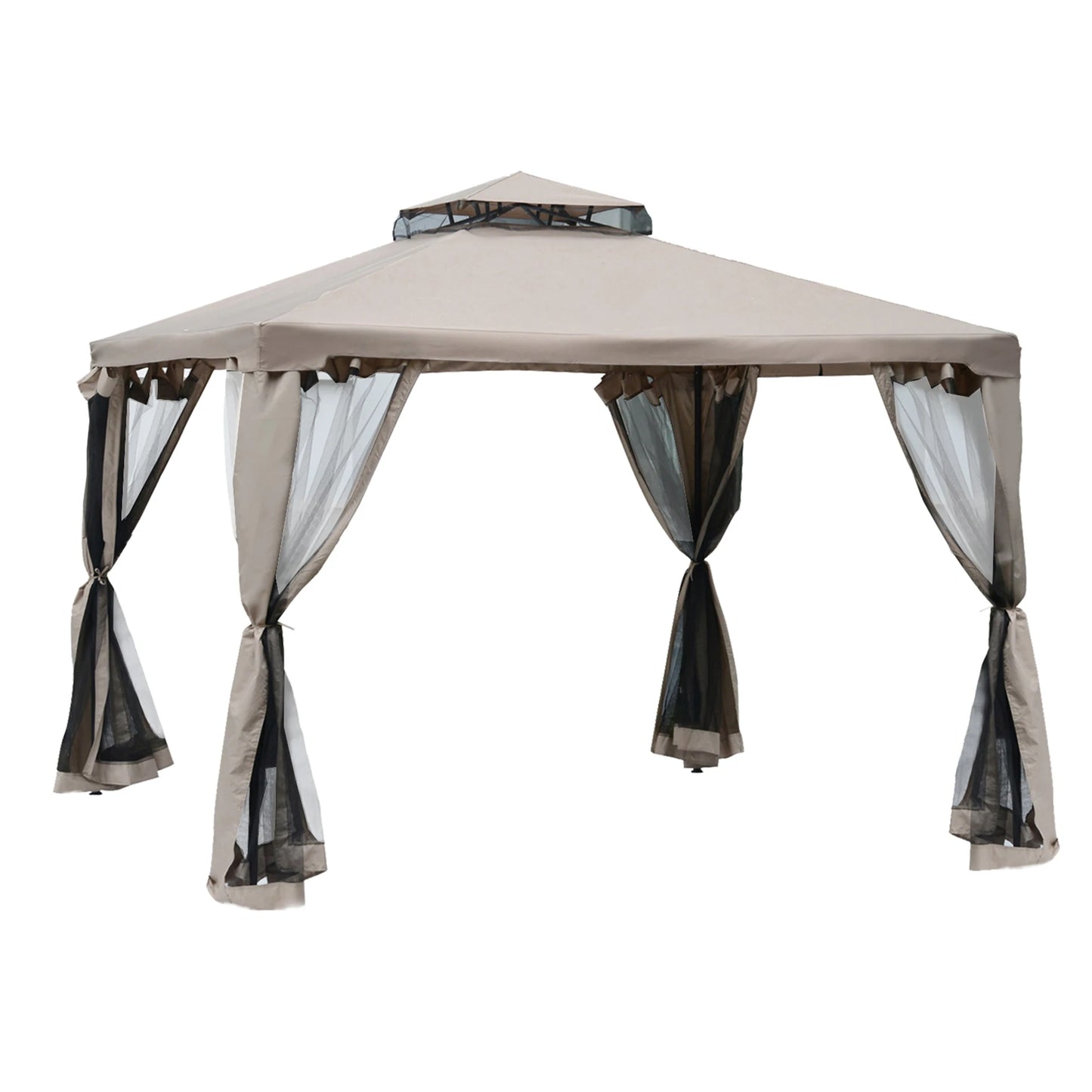 Outdoor Patio Gazebo Pavilion Canopy Tent With Two Tier Roof