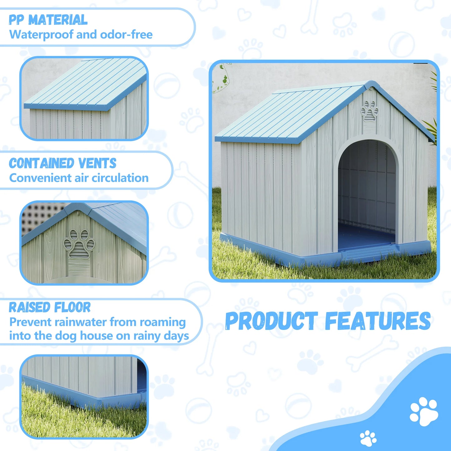Basic Plastic Dog House Weatherproof Indoor Outdoor Shelter