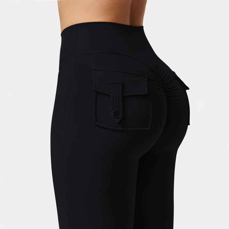 Summer Women's Cargo Pocket Fitness Tights High Waist Yoga Pants