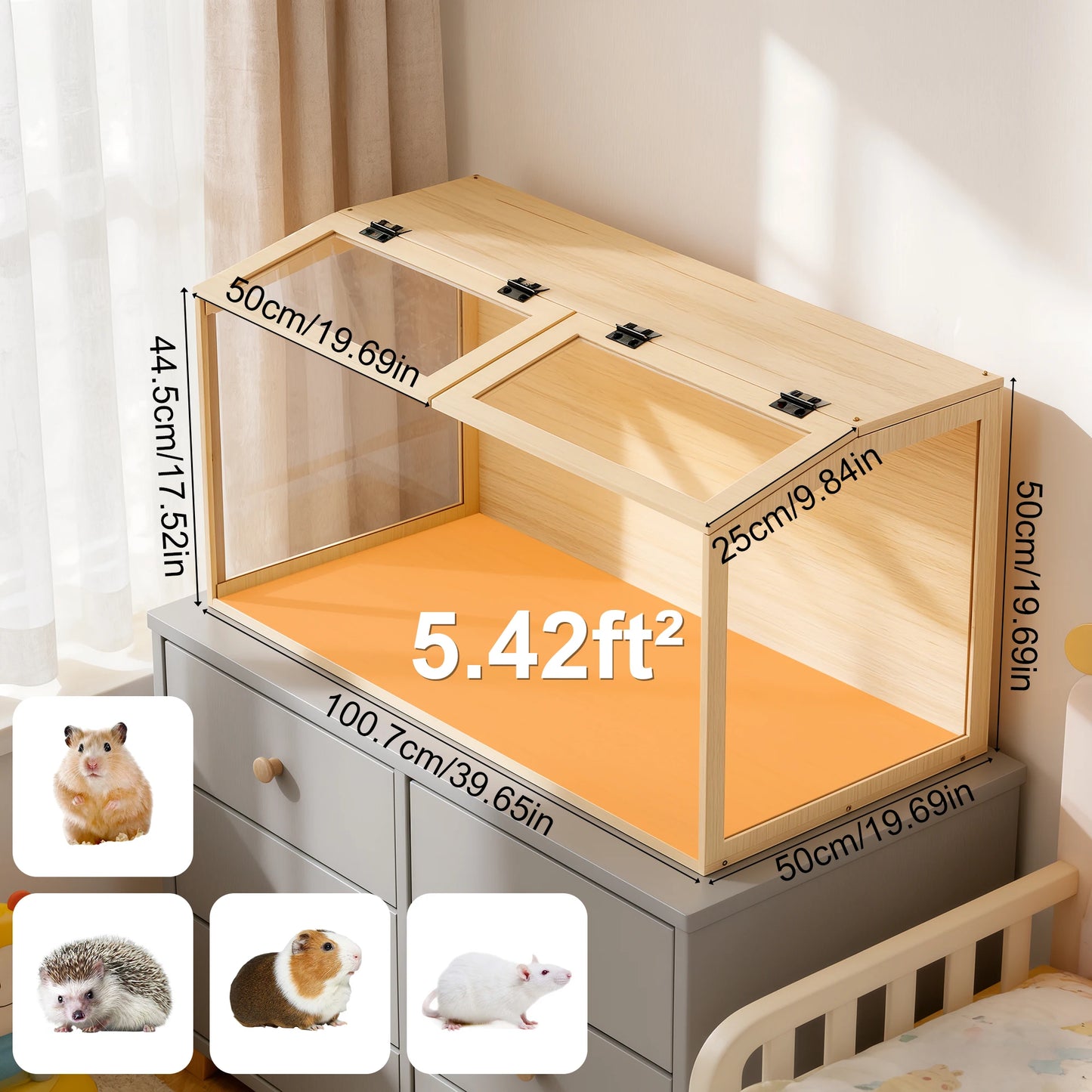 Solid Wooden Hamster Cage With Built In LED Lighting
