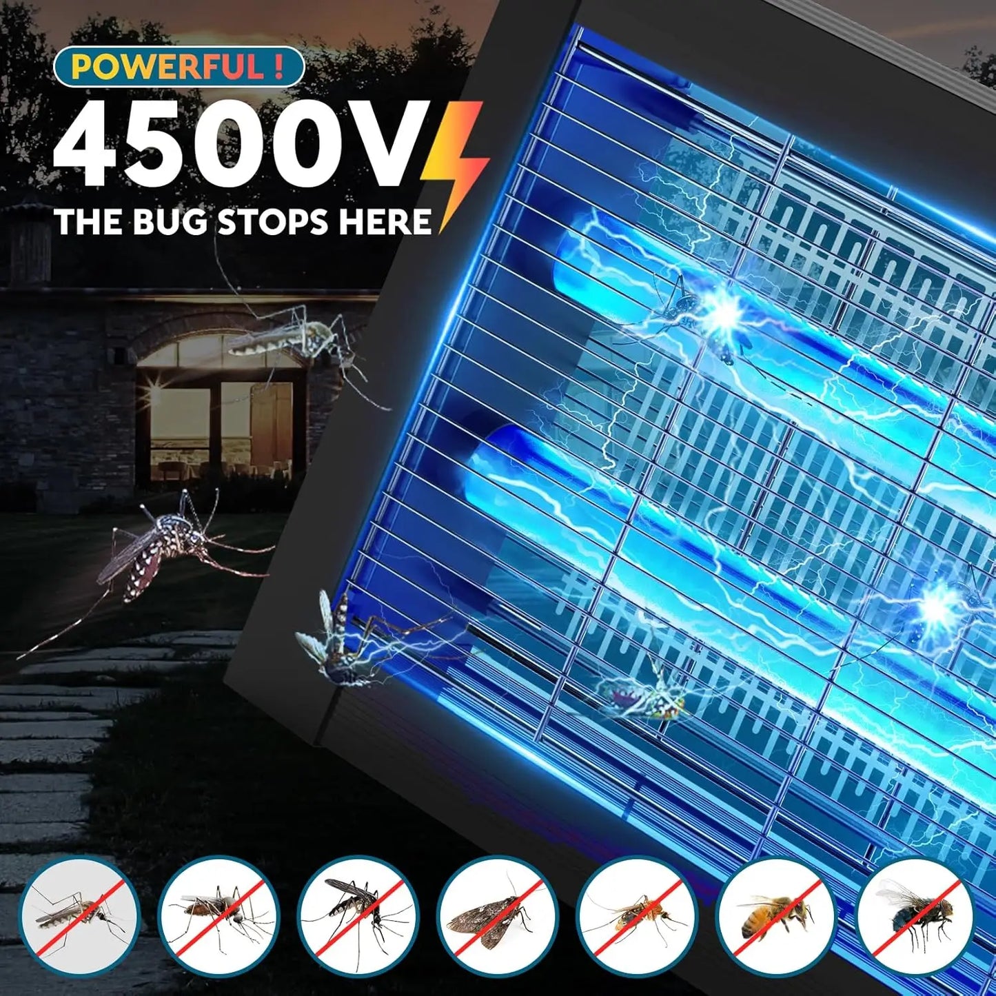 Solar Bug Zapper Outdoor 4500V Mosquito Killer With Panel Sensor