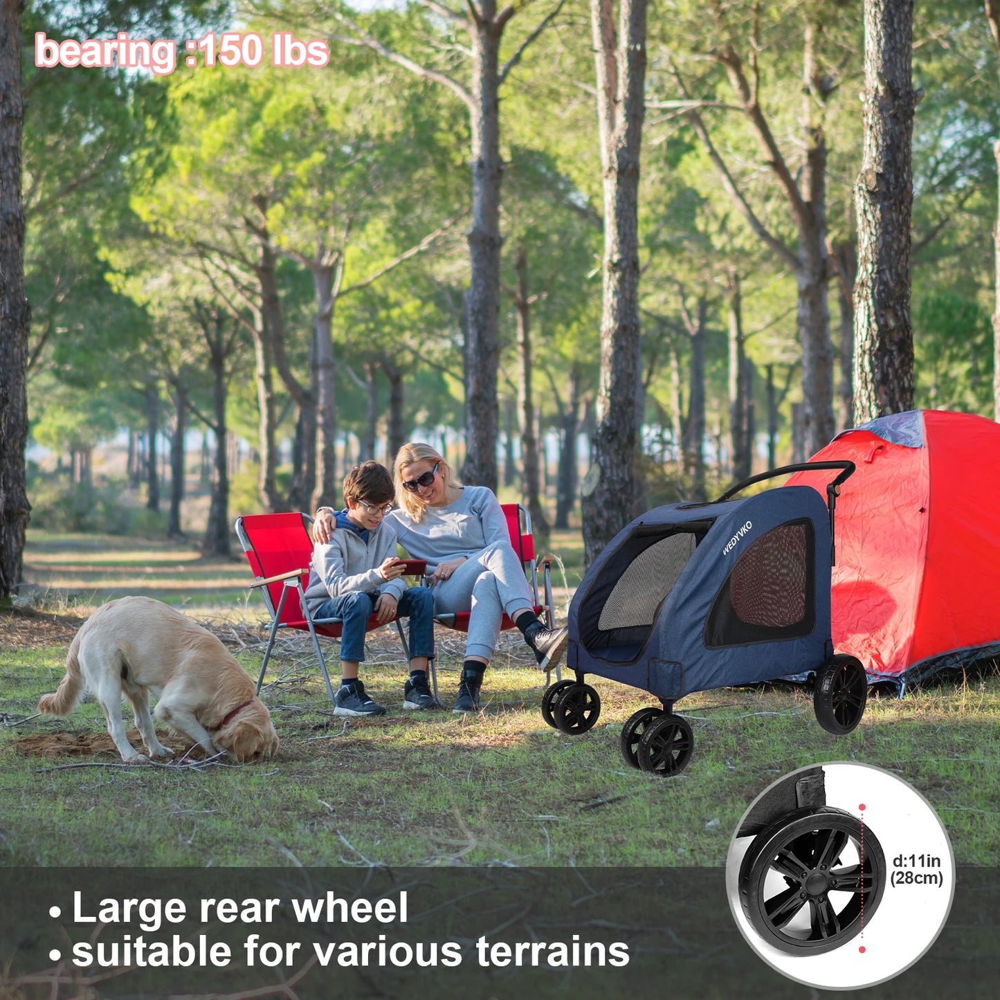 Heavy Duty Dog Stroller For Large Dogs Foldable With Ventilation