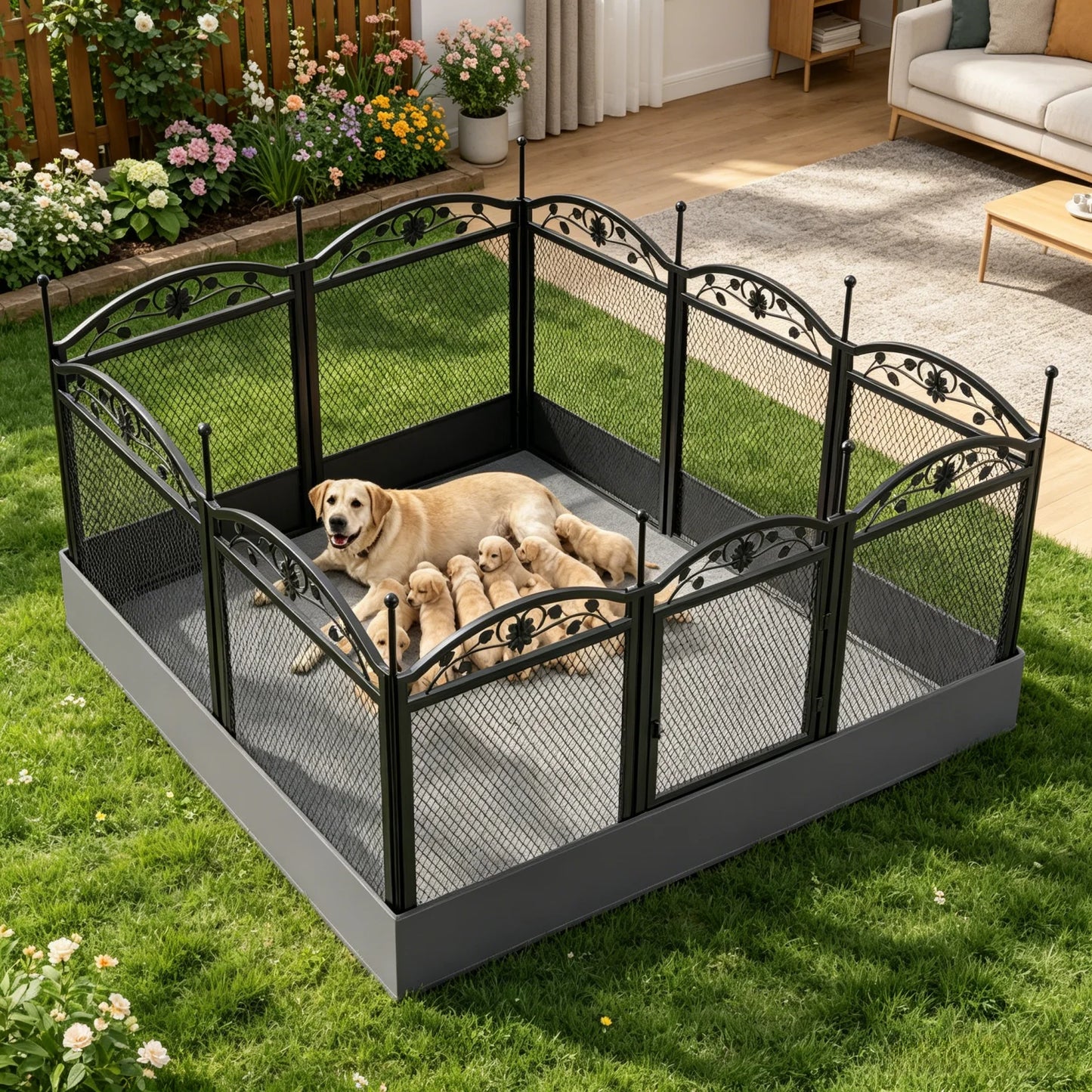 BINGOPAW Metal Dog Playpen With Gate Foldable Exercise Fence