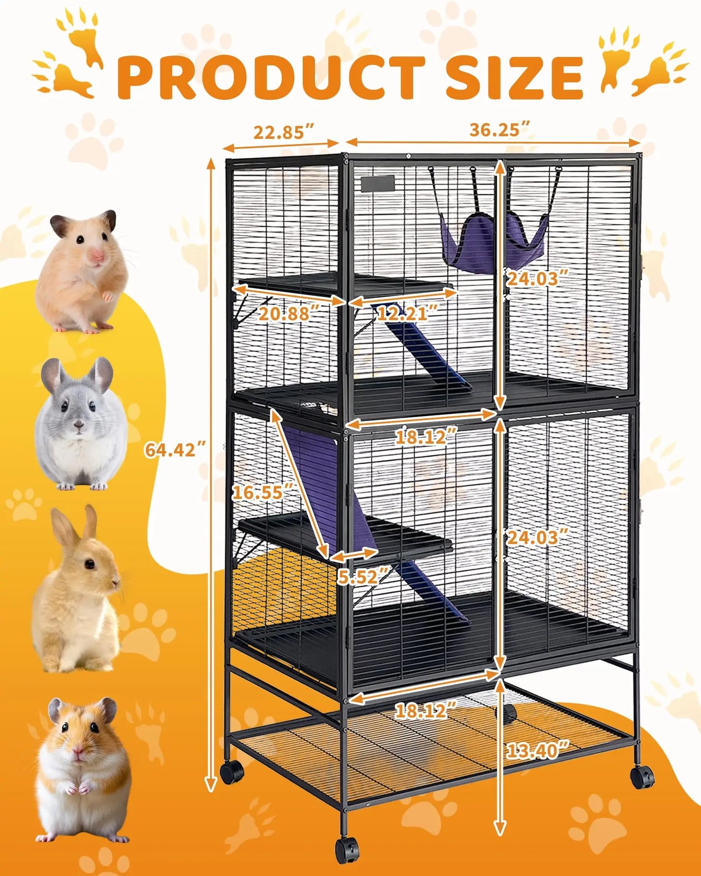 HiMISS Heavy-Duty Small Animal Cage With Lockable Wheels Hammock