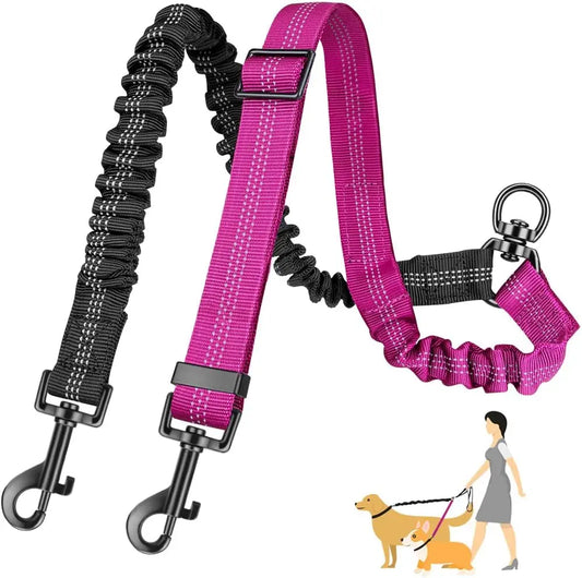 DCLOUD Double Dog Leash Attachment With Shock Absorbing Bungee