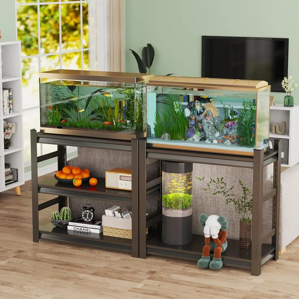 Sturdy Five-Shelf Metal Aquarium Stand With Adjustable Rails