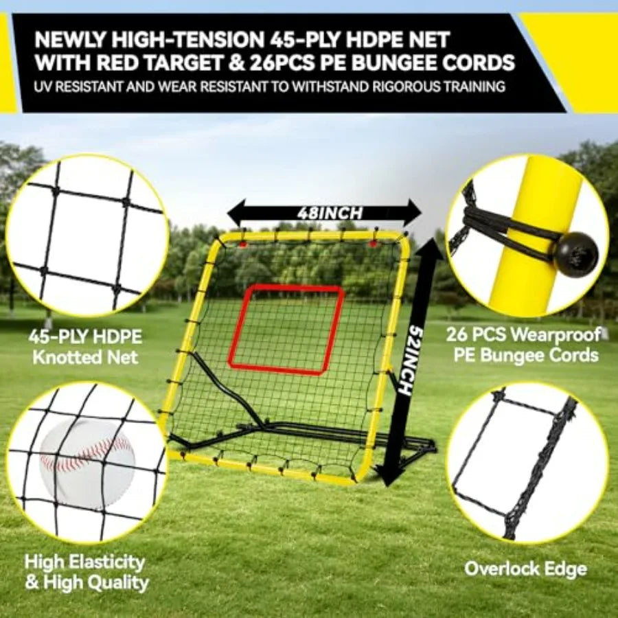 Baseball Rebounder Fielding Trainer 48x52 Inches Anti UV Adjustable Angles