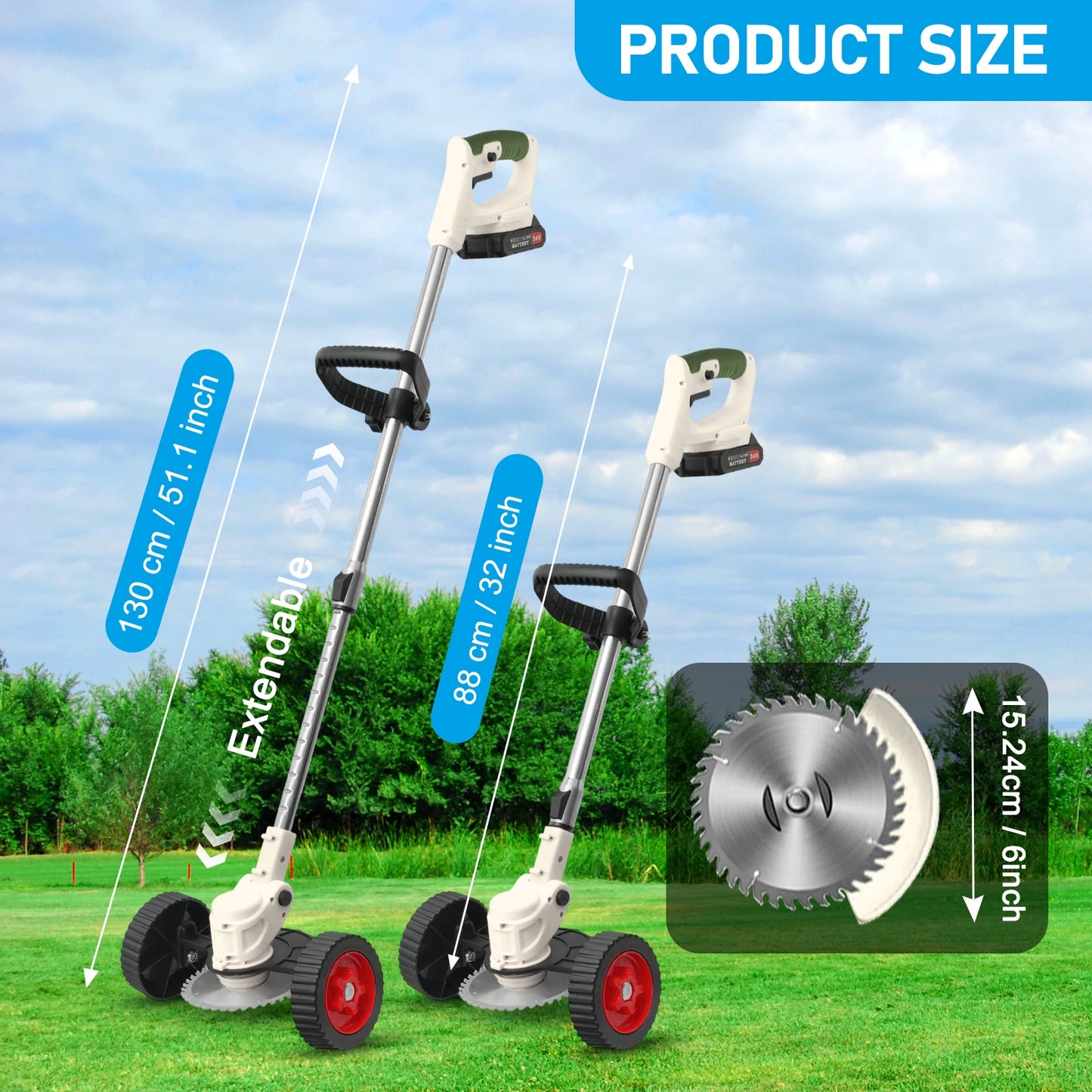 21V Cordless Lawn Mower 3-In-1 Edger Brush Cutter With 2x2.0Ah Batteries
