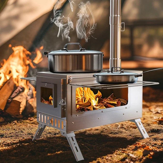Wood Burning Portable Outdoor Stove Six Stainless Chimney Pipes