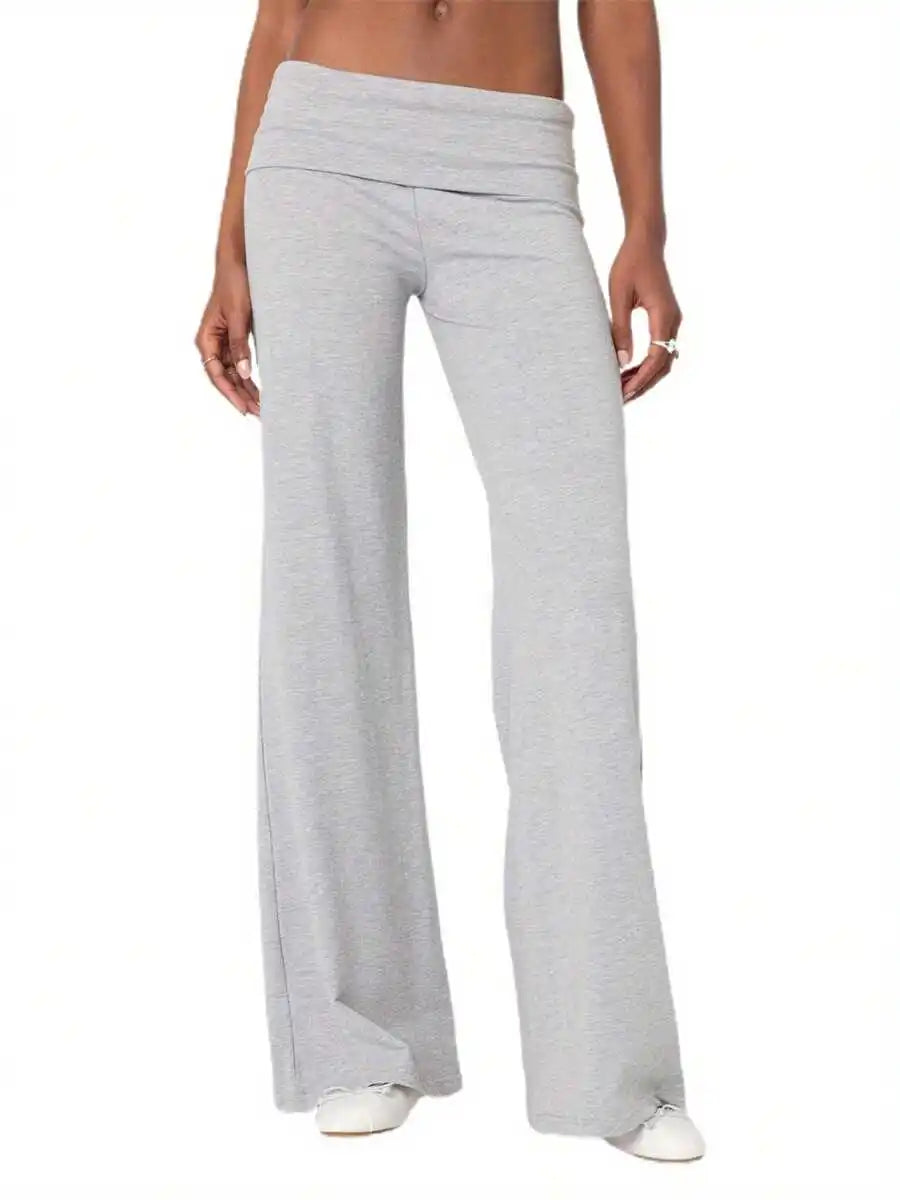 Fold Over Waist Wide Leg Yoga Pants For Women Lounge
