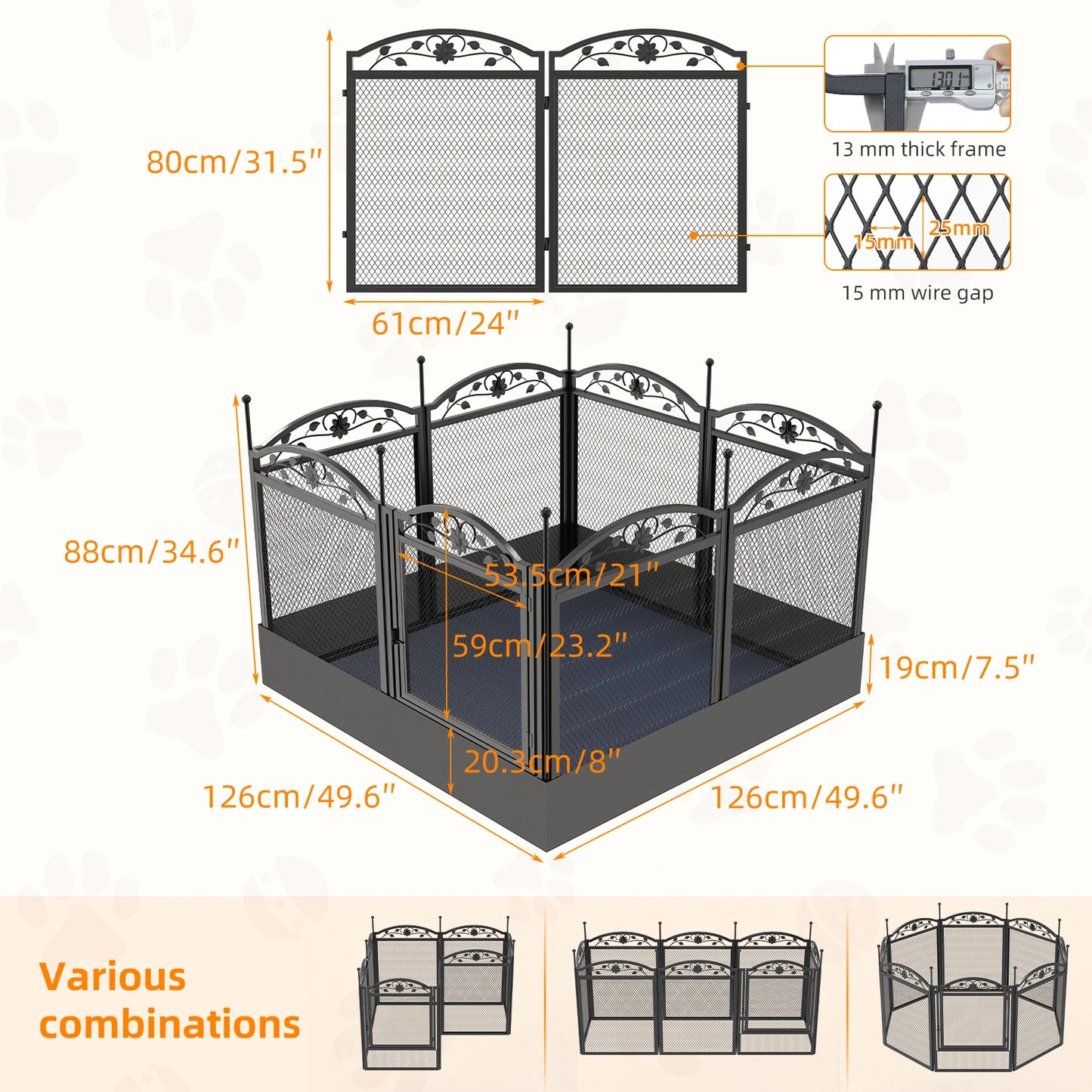 BINGOPAW Metal Dog Playpen With Gate Foldable Exercise Fence
