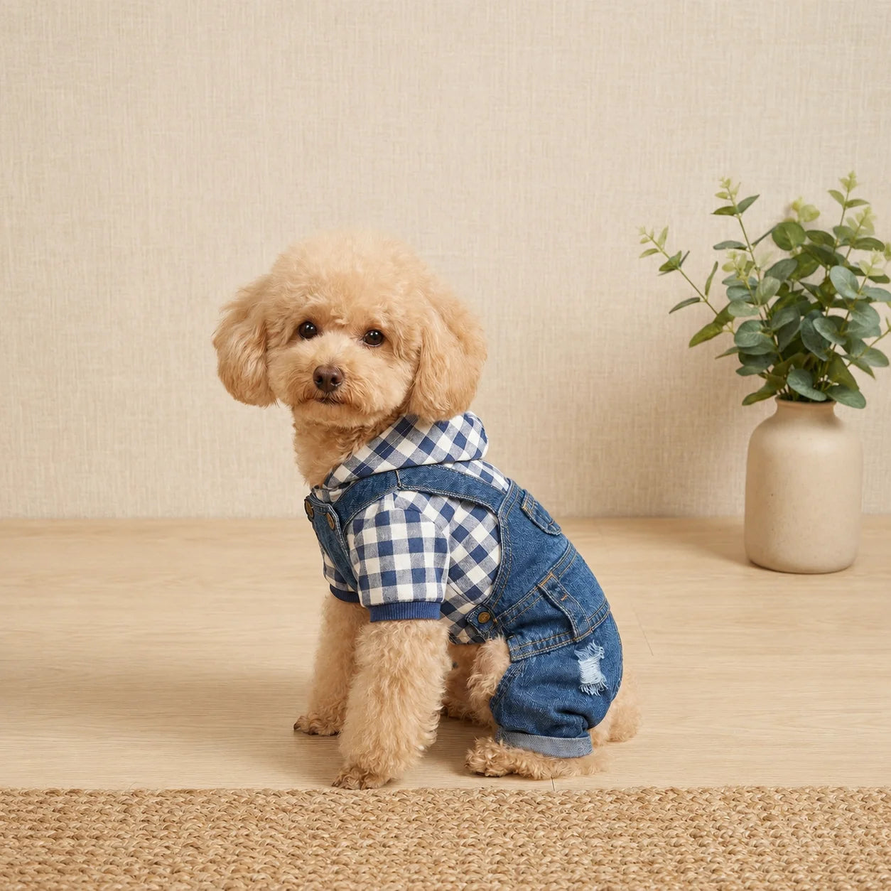 XMSJ Striped 4-Leg Denim Jumpsuit For Small Dogs Pet Apparel
