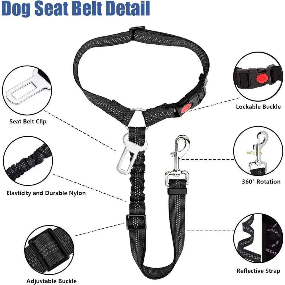 Dog Car Seatbelt Headrest Restraint Reflective Safety Tether