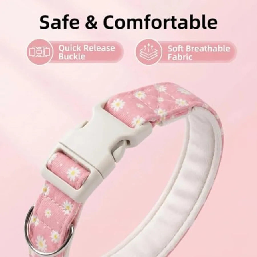 Daisy Quick-Release Dog Collar Soft Cotton Summer Collar