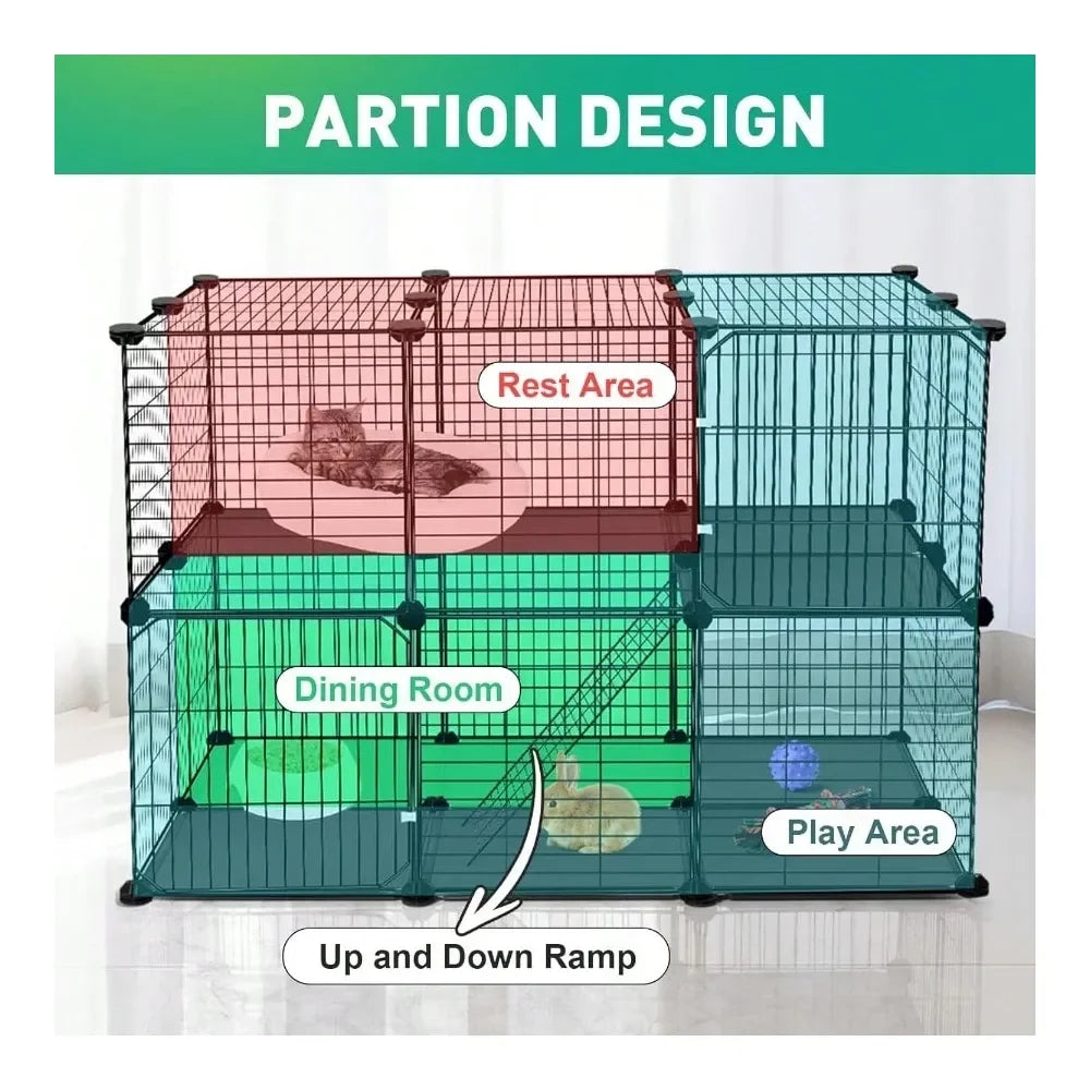 XMSJ Panels Pet Playpen With 2 Doors For Small Animals
