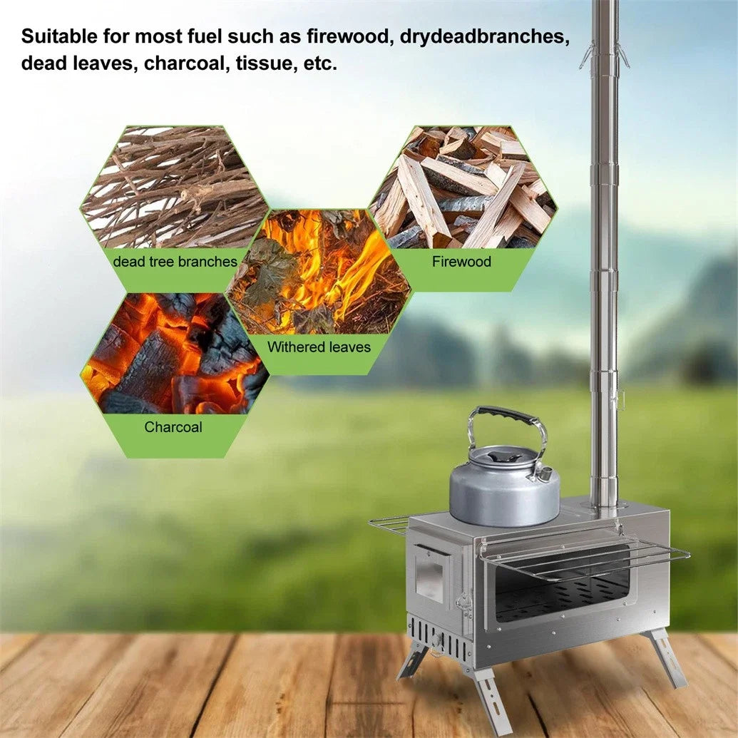 Wood Burning Portable Outdoor Stove Six Stainless Chimney Pipes