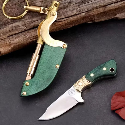 Mini Folding Knife Keychain With Wood Handle EDC Tool