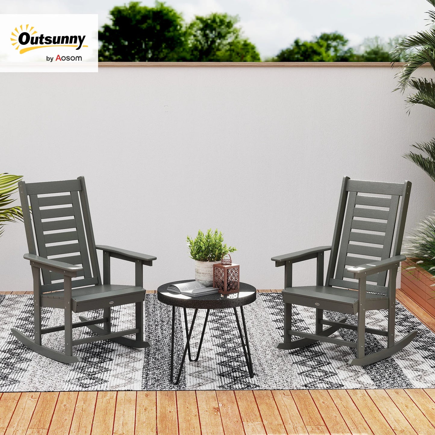 2 Outdoor Rocking Chairs, HDPE High Back Patio Rockers