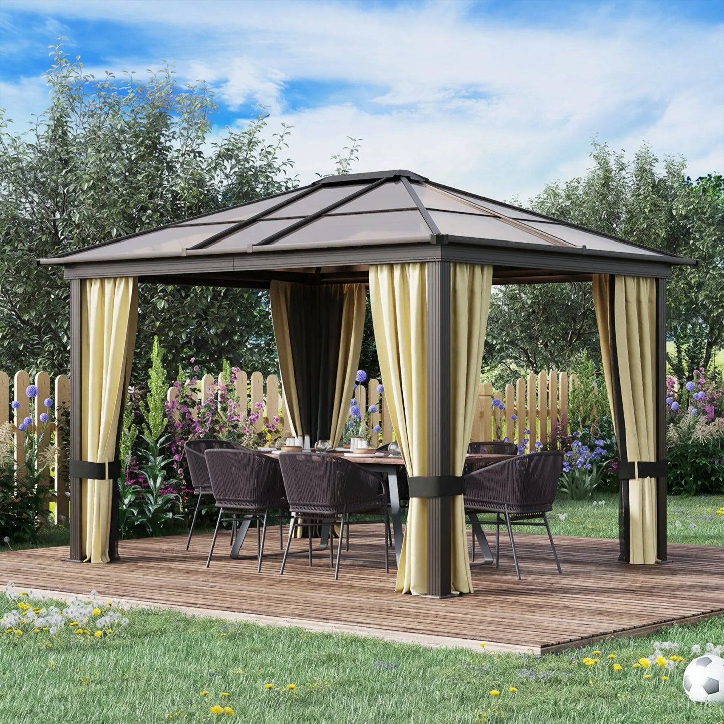Solarium Style Hardtop Gazebo With Translucent Polycarbonate Canopy With Netting