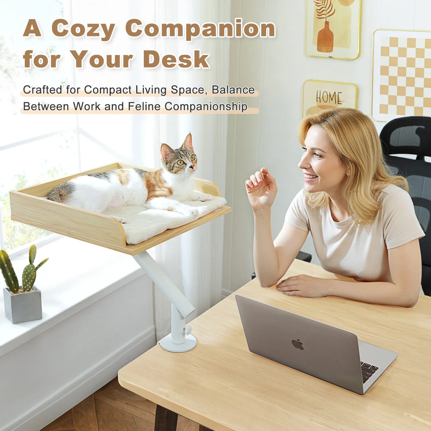 PAWZ Road Cat Desk Bed Rotatable Stand With Plush Hammock