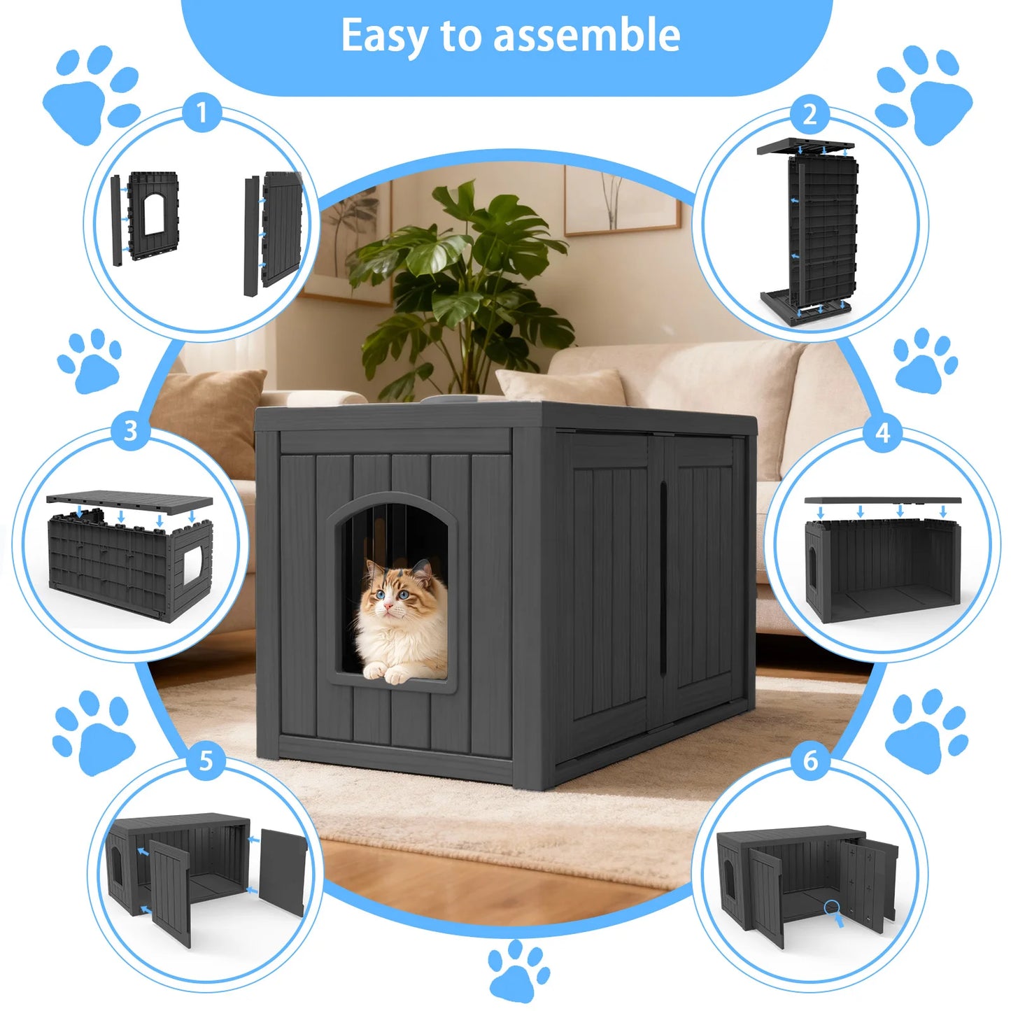 Hidden Resin Cat House With Double Doors Weatherproof Pet Shelter