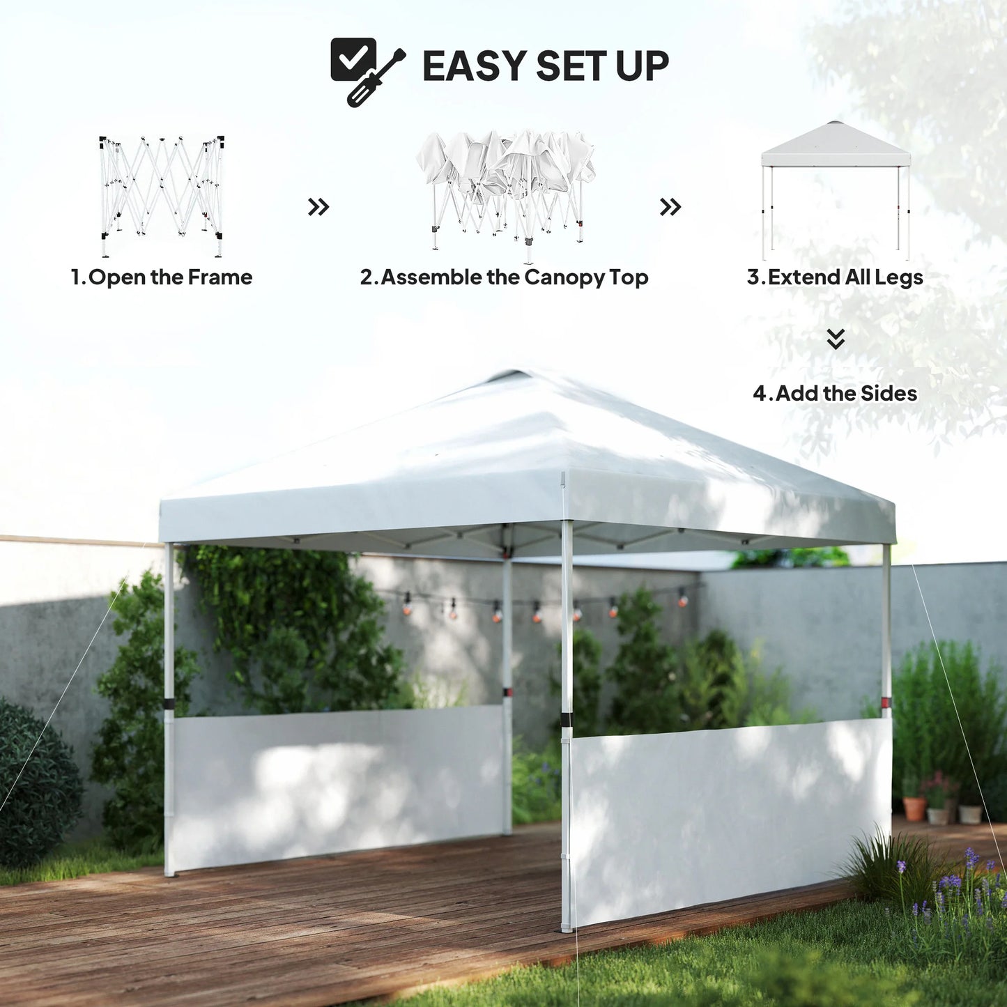 Pop Up Canopy Tent With Half Sidewalls, Easy Outdoor Setup