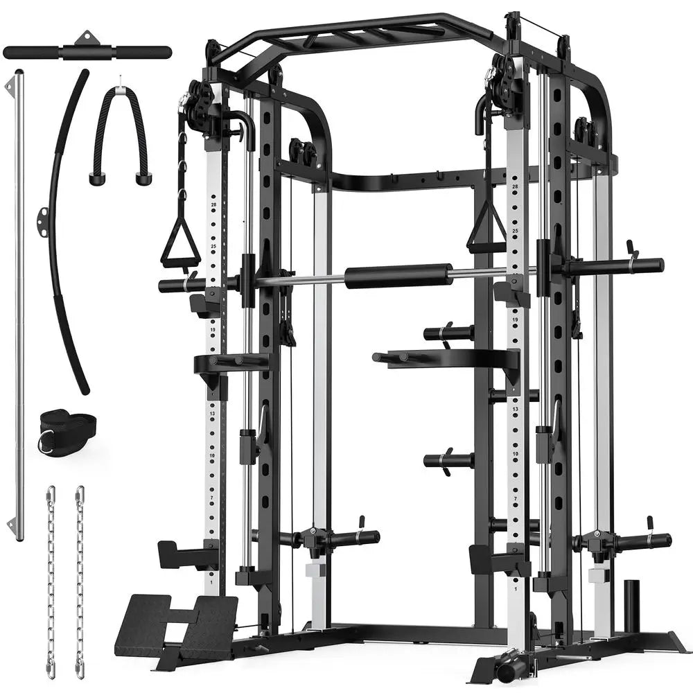 YTYIN Multifunctional Power Cage Rack With Smith Bar Cable Pulley