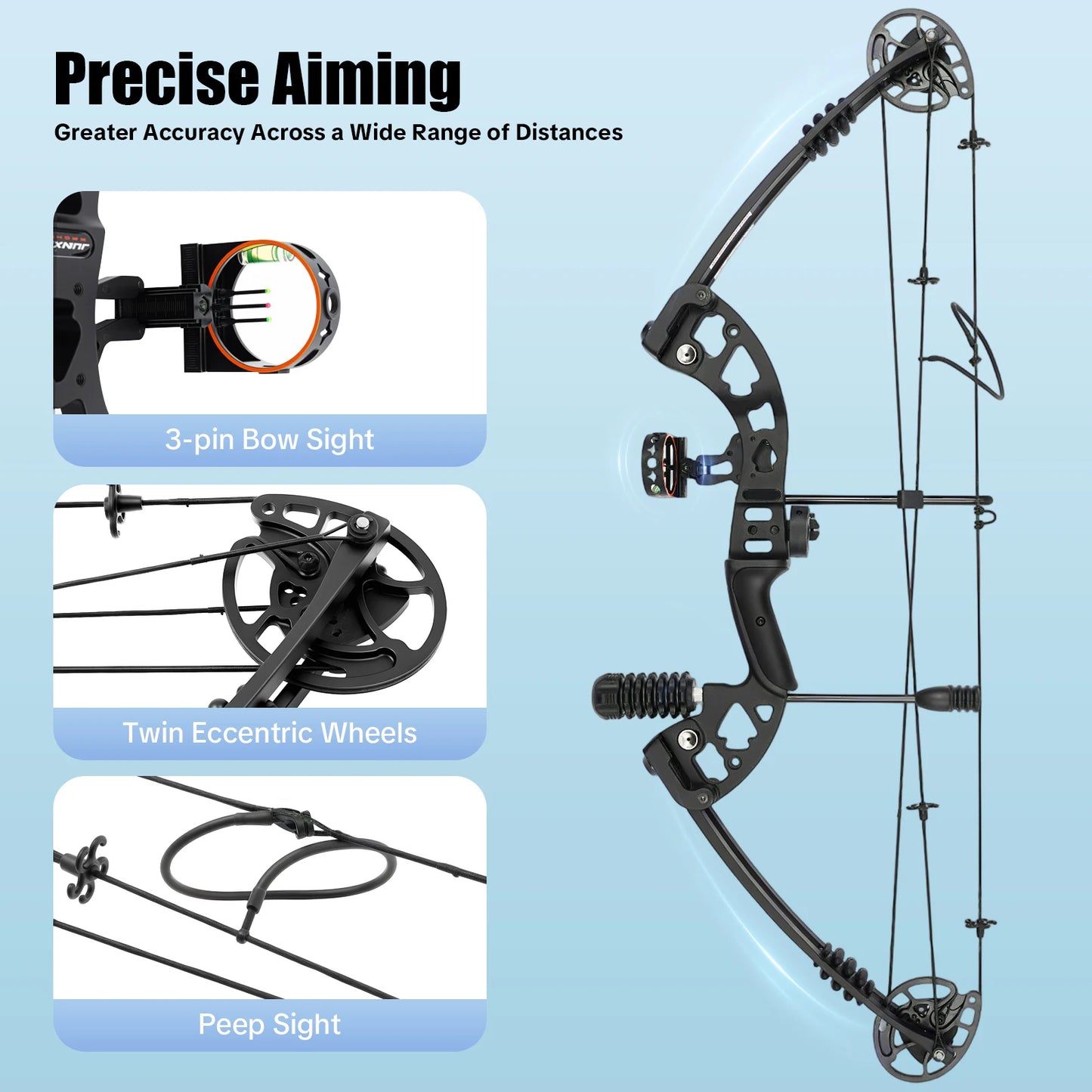 Right Hand Compound Bow With Adjustable Draw Weight 3 Pin Sight Archery Set